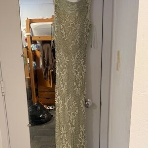 Scala Olive Green Beaded Silk shell Maxi Dress